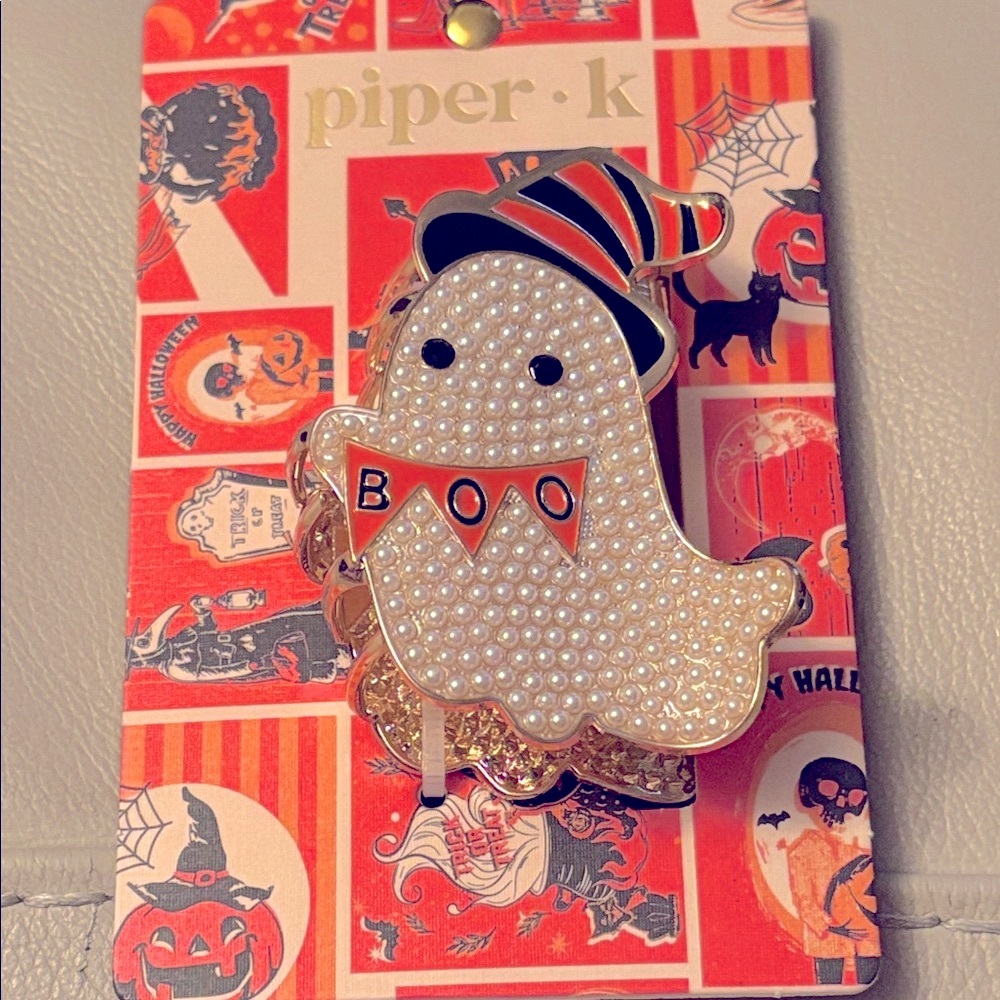 NWT Piper K Pearly Ghost in striped witches hat Hair claw Clip